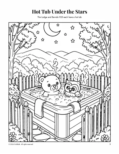 Cherry Blossom Lodge sample book: Page 3 · Hot Tub Under the Stars (coloring)
