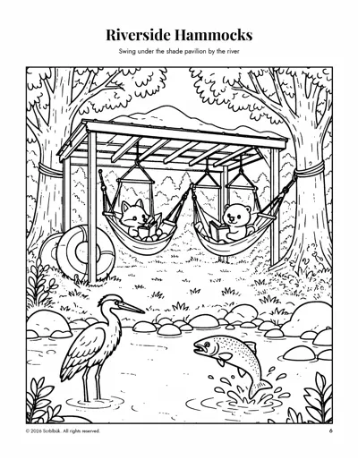 Cherry Blossom Lodge sample book: Page 6 · Riverside Hammocks (coloring)