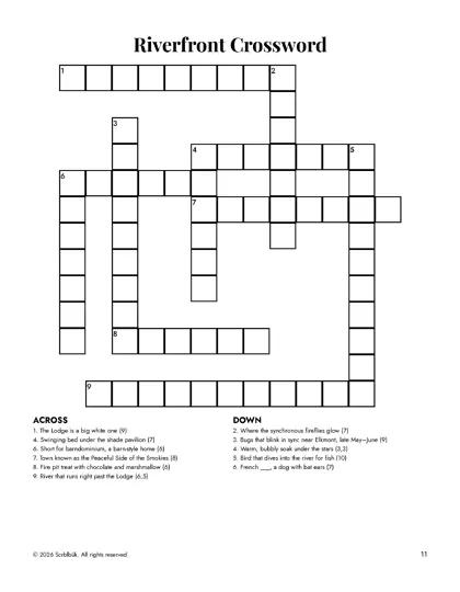 Cherry Blossom Lodge sample book: Page 11 · Riverfront Crossword